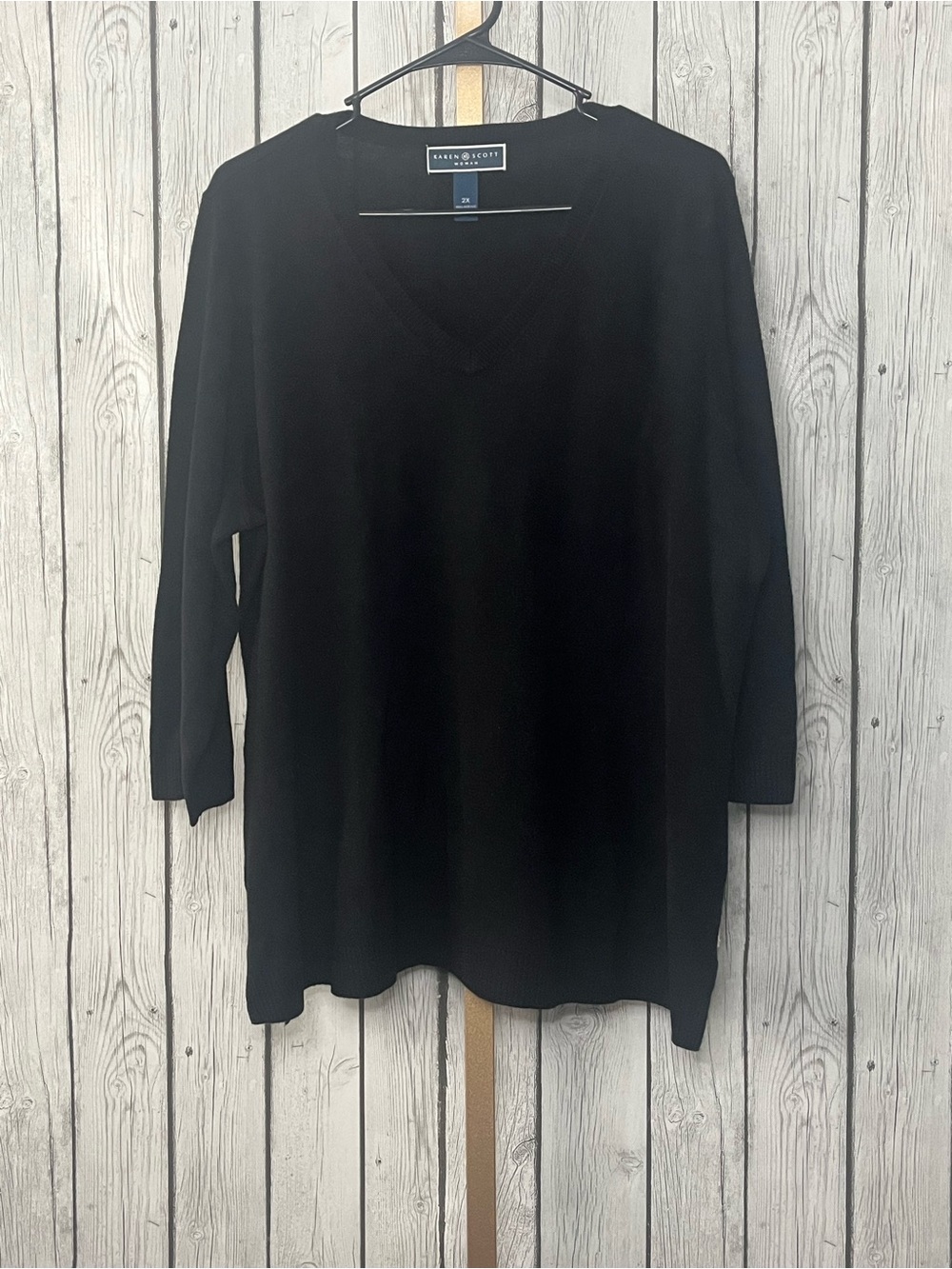 Karen Scott Luxsoft Black V-Neck Sweater 2X NWT 91025BK249